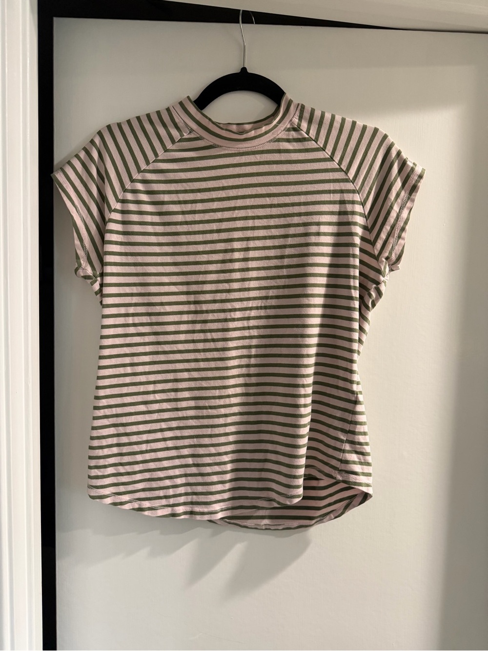 Pilcro Olive Green and Blush Pink Striped Cap-Sleeve Tee Size L Anthropologie - Picture 2 of 7